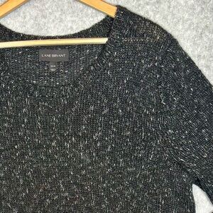 Lane Bryant Marled Sheer Ruffle Pullover Sweater-Black/White-Women Size 22/24